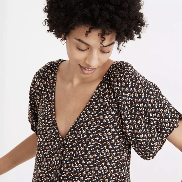 Madewell Bubble-Sleeve Button-Front Midi Dress in Adorable Ditsy / SMALL (OBO) - Picture 3 of 12